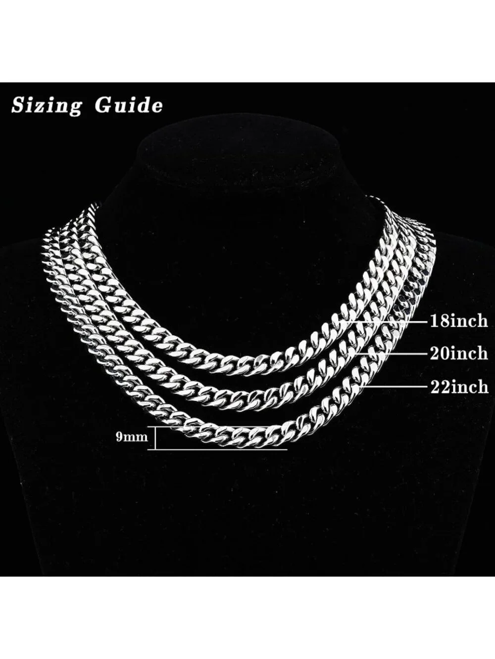 Unisex 9MM Silver Chain Cuban Link 11mm Stainless Steel Gold Silver Plated